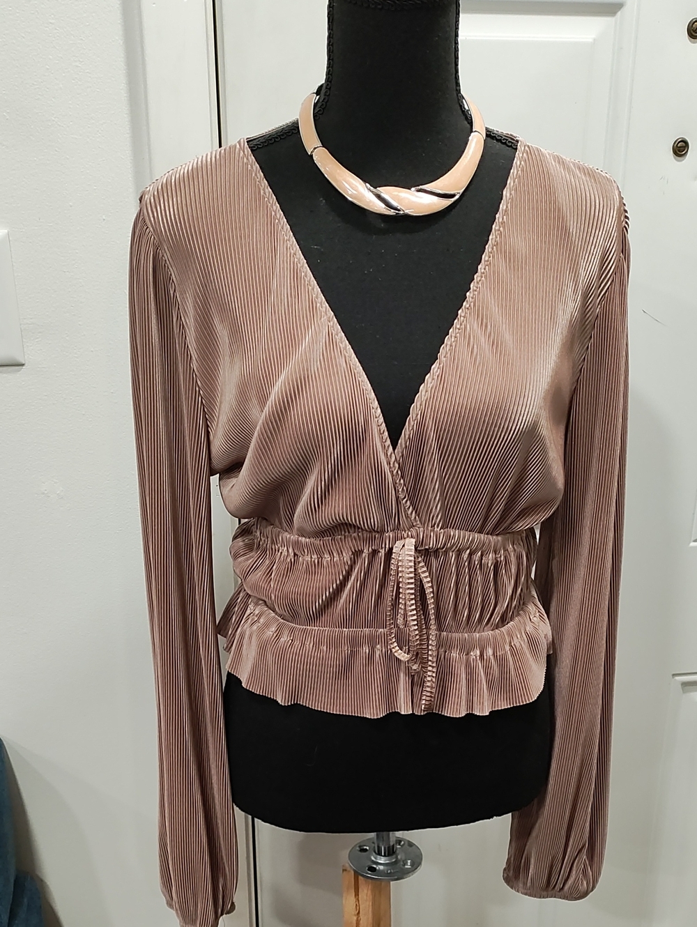 Zara Pleated V-Neck Blouse